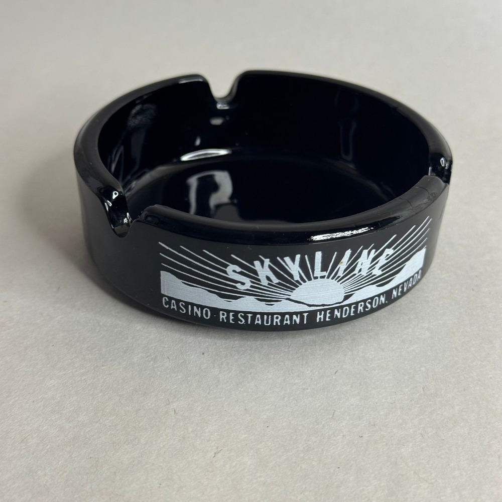 Vintage Skyline Casino‎ Restaurant Henderson Nevada Black Glass Ashtray 3"